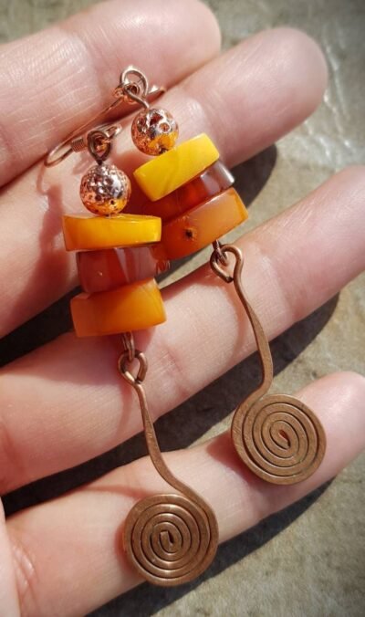 Tribal Amber and Pyrite Earrings - Image 3