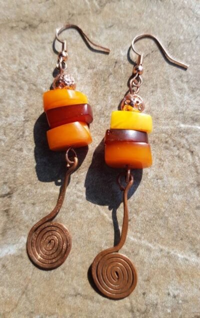 Tribal Amber and Pyrite Earrings