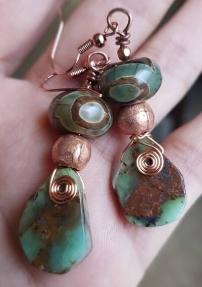 Australian chrysoprase and agate,  gemstone tribal earrings - Image 3