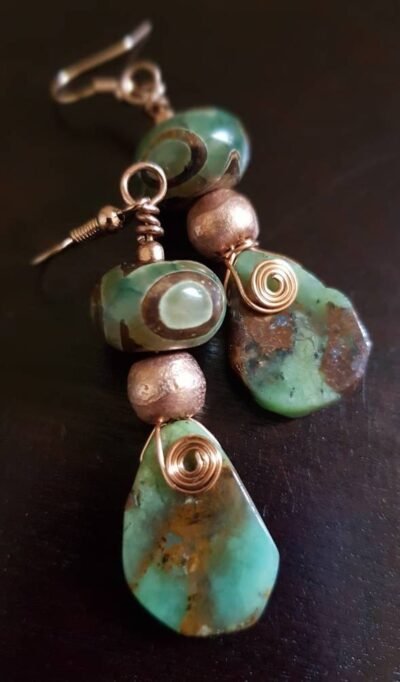 Australian chrysoprase and agate,  gemstone tribal earrings - Image 2