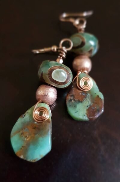 Australian chrysoprase and agate,  gemstone tribal earrings - Image 4