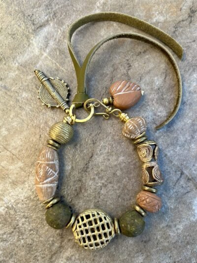 Tribal Bohemian Bracelet African Ethnic Clay, Brass and Recycled Glass - Image 7