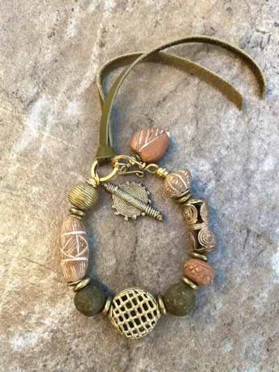 Tribal Bohemian Bracelet African Ethnic Clay, Brass and Recycled Glass - Image 5