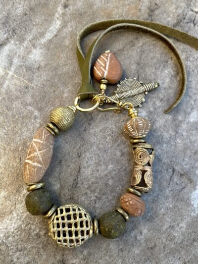 Tribal Bohemian Bracelet African Ethnic Clay, Brass and Recycled Glass - Image 3