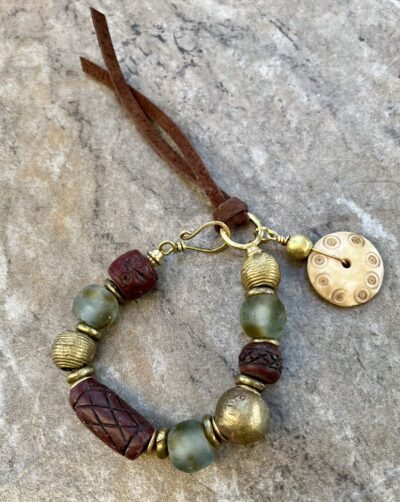 Tribal Boho Bracelet African Ethnic Clay, Brass and Recycled Glass - Image 6