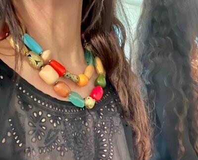 Colorful Statement Necklace Vintage Resin, Glass and African Ethnic Brass - Image 3