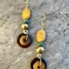 Tribal Boho Earrings Turquoise, Ethnic bone/horn and African Lost Wax Brass Beads - Image 2