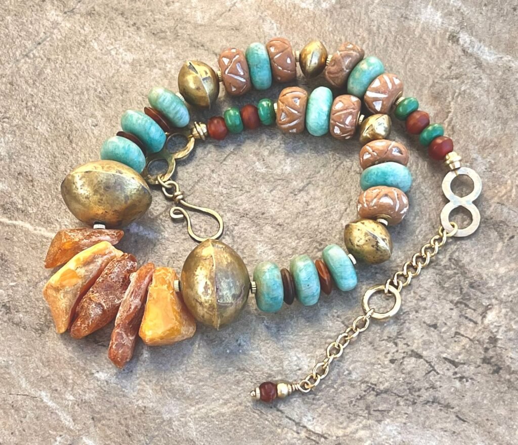 Amazonite and Amber Necklace Petra di Monte