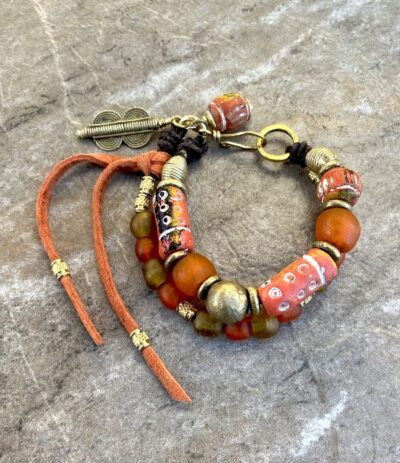 Tribal Boho Bracelet African Ethnic Clay, Recycled Glass and Lost Wax Brass - Image 10