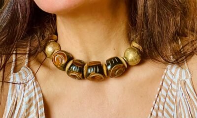 Statement Bohemian Choker Necklace Tribal Horn, Bone and African Brass - Image 13