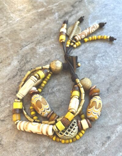 Multi Strand African Tribal Bracelet Golden and Yellow tones - Image 2