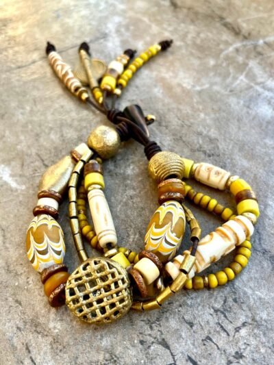 Multi Strand African Tribal Bracelet Golden and Yellow tones - Image 3