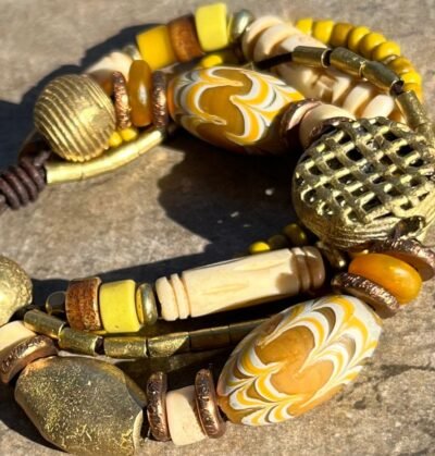 Multi Strand African Tribal Bracelet Golden and Yellow tones - Image 11