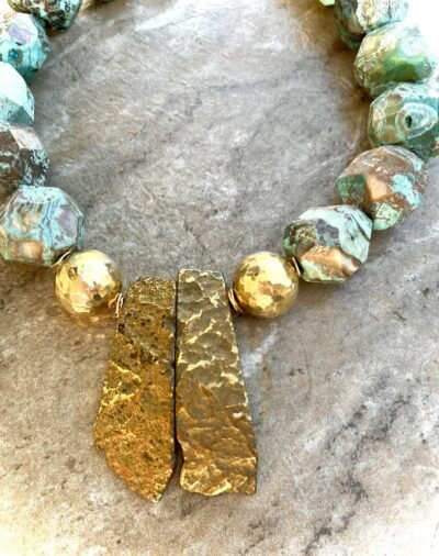 Boho Chic Blue Ocean Jasper  and African Brass Statement Necklace - Image 7