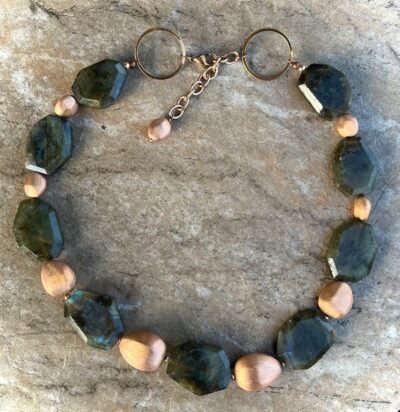 Rustic Chic Labradorite Gemstone and Italian Rose Gold Filled Necklace