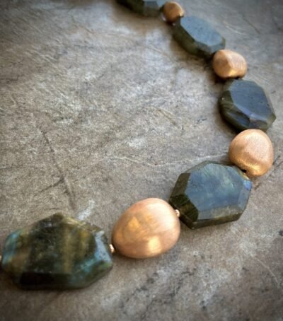 Rustic Chic Labradorite Gemstone and Italian Rose Gold Filled Necklace - Image 2