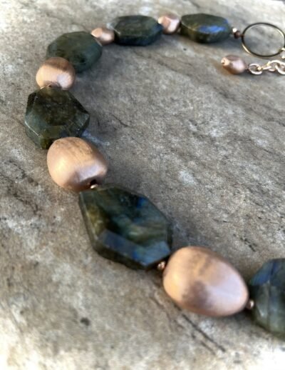 Rustic Chic Labradorite Gemstone and Italian Rose Gold Filled Necklace - Image 3