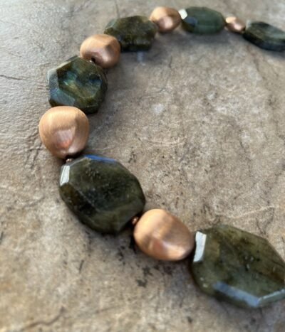 Rustic Chic Labradorite Gemstone and Italian Rose Gold Filled Necklace - Image 5