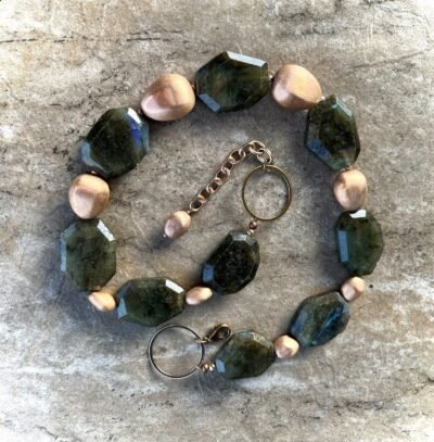 Rustic Chic Labradorite Gemstone and Italian Rose Gold Filled Necklace - Image 6