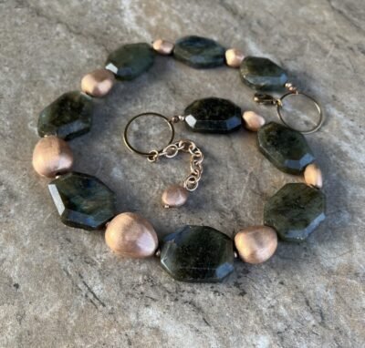 Rustic Chic Labradorite Gemstone and Italian Rose Gold Filled Necklace - Image 10