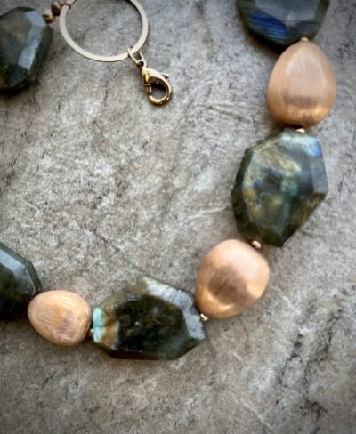 Rustic Chic Labradorite Gemstone and Italian Rose Gold Filled Necklace - Image 7