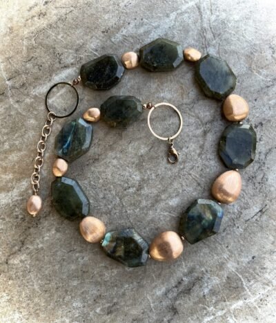 Rustic Chic Labradorite Gemstone and Italian Rose Gold Filled Necklace - Image 11