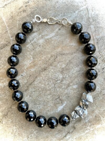 Black Agate and Silver Pyrite Boho Chic Necklace