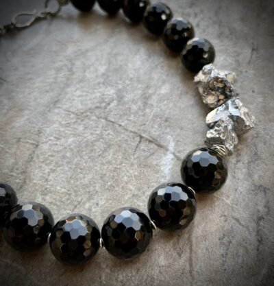 Black Agate and Silver Pyrite Boho Chic Necklace - Image 4