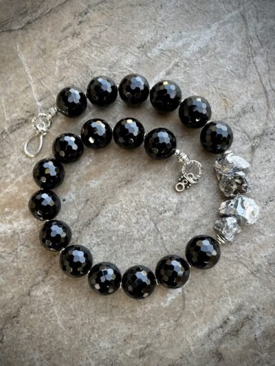 Black Agate and Silver Pyrite Boho Chic Necklace - Image 5