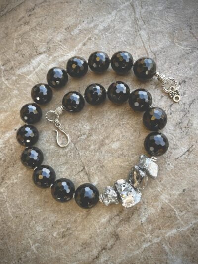 Black Agate and Silver Pyrite Boho Chic Necklace - Image 2