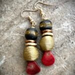 Red Coral and African Tribal Beads Boho Earrings