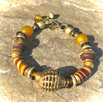 Tribal Bracelet Ghanaian Ethnic Glass African Trade Brass Lampwork Glass - Image 2