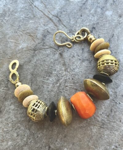 Boho Tribal Bracelet Kenya Coral Bone Ashanti Glass Trade Brass Africa - Image 4