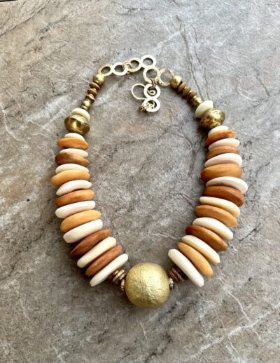 Tribal Boho Necklace African Trade Bone Discs and Ethnic Brass - Image 6