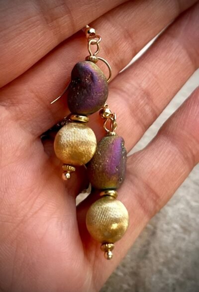 Bohemian Chic Earrings Titanium Agate and Italian Gold Filled Brushed Beads - Image 4