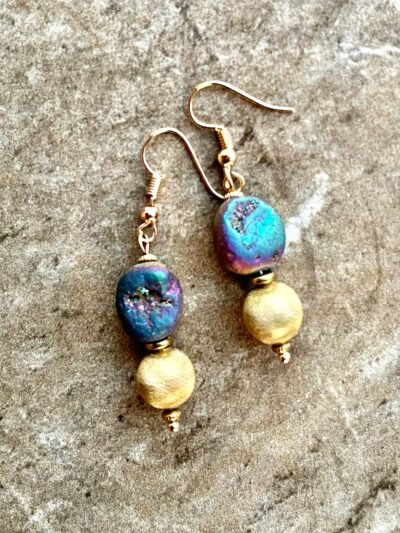 Bohemian Chic Earrings Titanium Agate and Italian Gold Filled Brushed Beads - Image 5