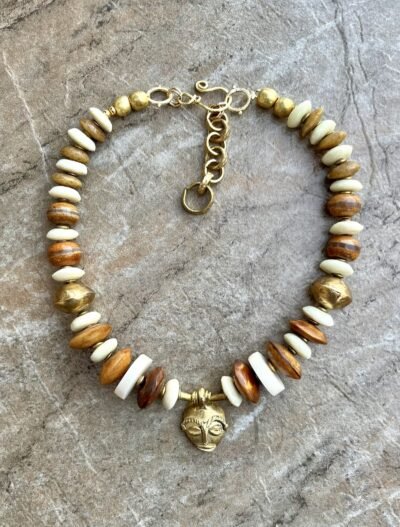 Boho Tribal Necklace Trade Bone, Ashanti Glass, Agate, African Ethnic Brass Bead - Image 10