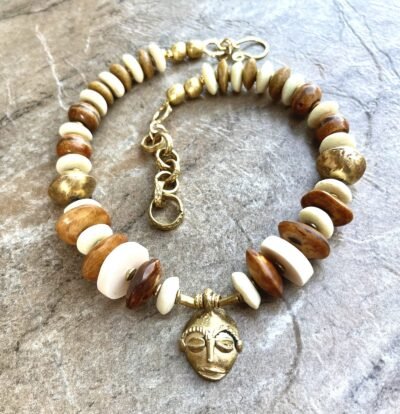 Boho Tribal Necklace Trade Bone, Ashanti Glass, Agate, African Ethnic Brass Bead - Image 8