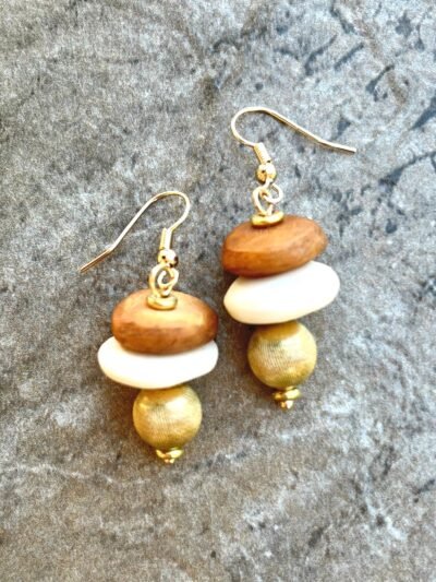 Tribal Boho Earrings African Trade Bone and Vintage Italian Gold Filled - Image 3