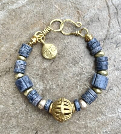 Boho Chic Bracelet Greek Handmade Ceramic Tribal African Brass Ghana Ethnic Mask - Image 3