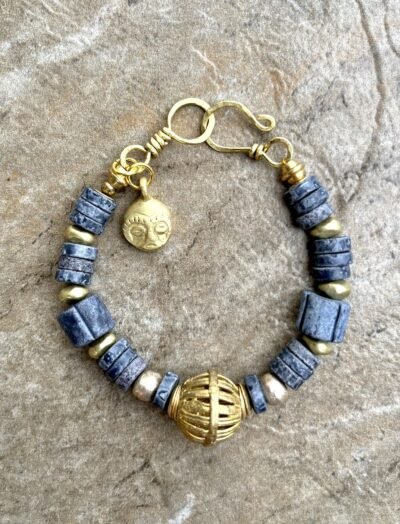 Boho Chic Bracelet Greek Handmade Ceramic Tribal African Brass Ghana Ethnic Mask - Image 6