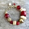 Boho Chic Bracelet Red Coral, African Tribal Brass, Red Resin Beads