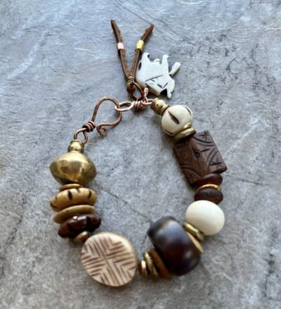 Tribal Bohemian Bracelet Water Buffalo Bone and African Ethnic Brass - Image 3