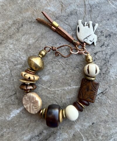 Tribal Bohemian Bracelet Water Buffalo Bone and African Ethnic Brass - Image 4