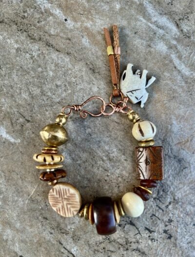 Tribal Bohemian Bracelet Water Buffalo Bone and African Ethnic Brass - Image 6