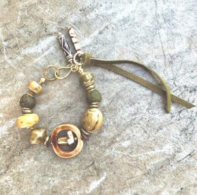 Boho Chic Bracelet Tribal Bone, Vintage Resin, Recycled Glass, African Brass - Image 6