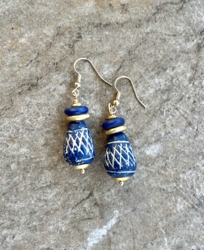 Tribal Boho Earrings Ethnic Clay, Bone and Brass African Beads - Image 5