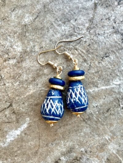 Tribal Boho Earrings Ethnic Clay, Bone and Brass African Beads