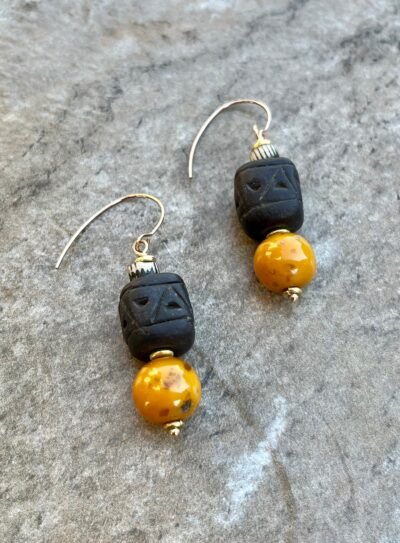 Tribal Bohemian Earrings African Ethic Clay and Vintage Resin Beads - Image 6