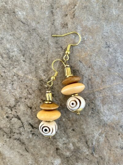 Tribal Boho Earrings African Trade Bone and Lost Wax Brass Beads - Image 4